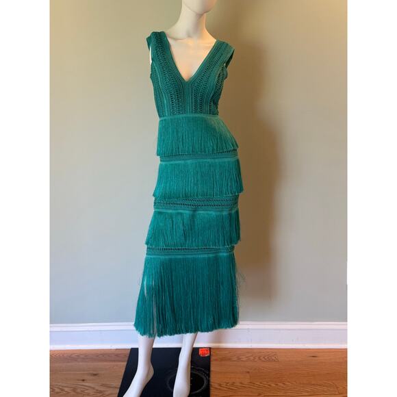 PatBO PLUNGING FRINGE MIDI DRESS Size 2 - Picture 10 of 13